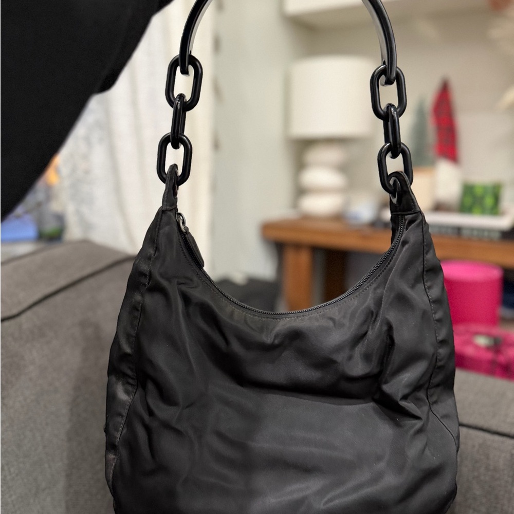 Vintage Prada Black Hobo Bag with Chain Strap
